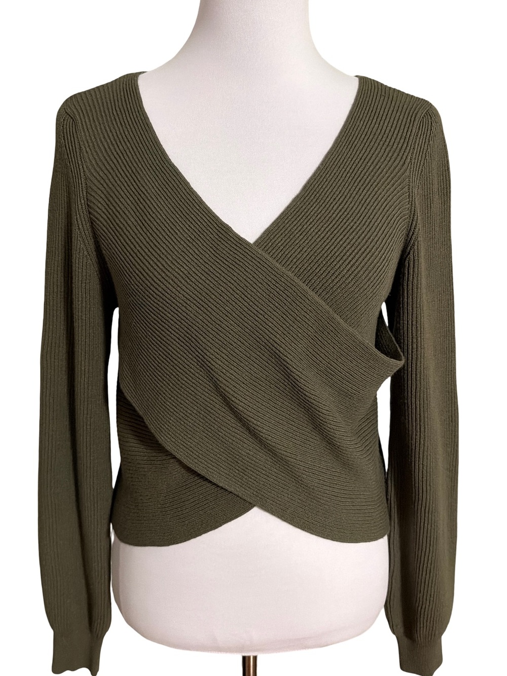 House of Harlow 1960 Olive Green V-Neck Wrap Sweater